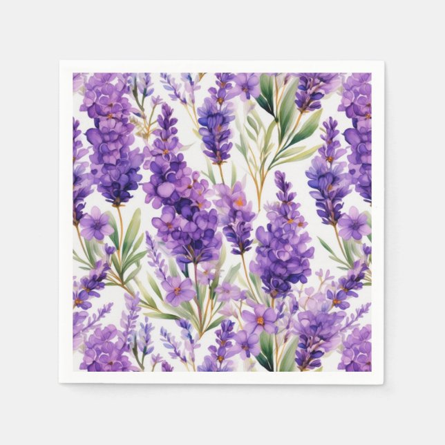 Elegant Watercolor Lavender Flowers Napkins (Front)