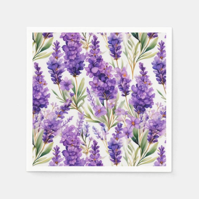 Elegant Watercolor Lavender Flowers  Napkins (Front)