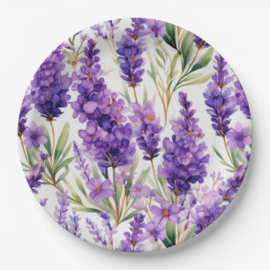 Elegant Watercolor Lavender Flowers Paper Plates