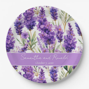 Elegant Watercolor Lavender Flowers Wedding Paper Plates