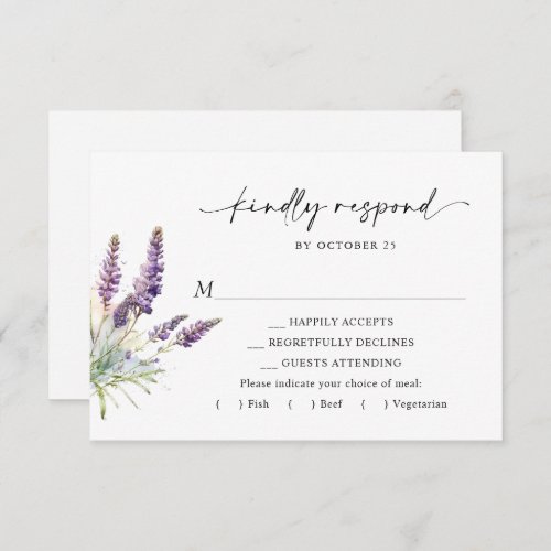 Elegant Watercolor Lavender Flowers Wedding RSVP Card