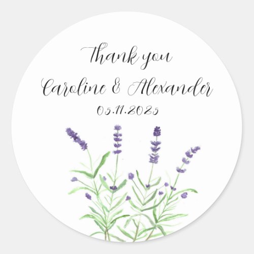 Elegant Watercolor Lavender Herbs Floral Wedding C Classic Round Sticker