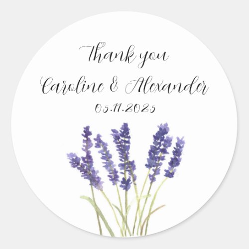 Elegant Watercolor Lavender Herbs Floral Wedding Classic Round Sticker