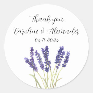 Elegant Watercolor Lavender Herbs Floral Wedding Classic Round Sticker