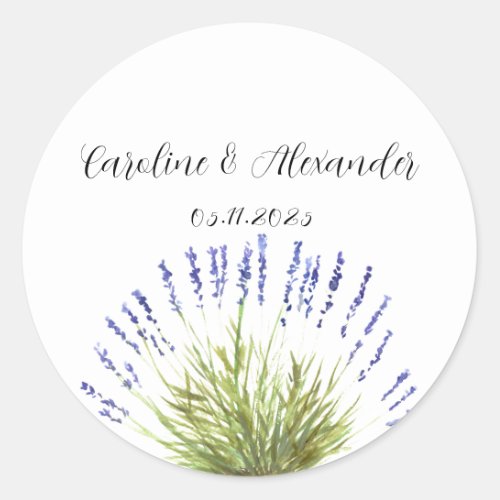 Elegant Watercolor Lavender Herbs Floral Wedding Classic Round Sticker