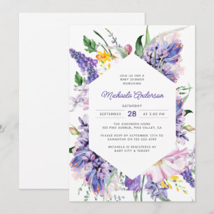 Elegant Watercolor Lavender Purple Baby Shower Invitation