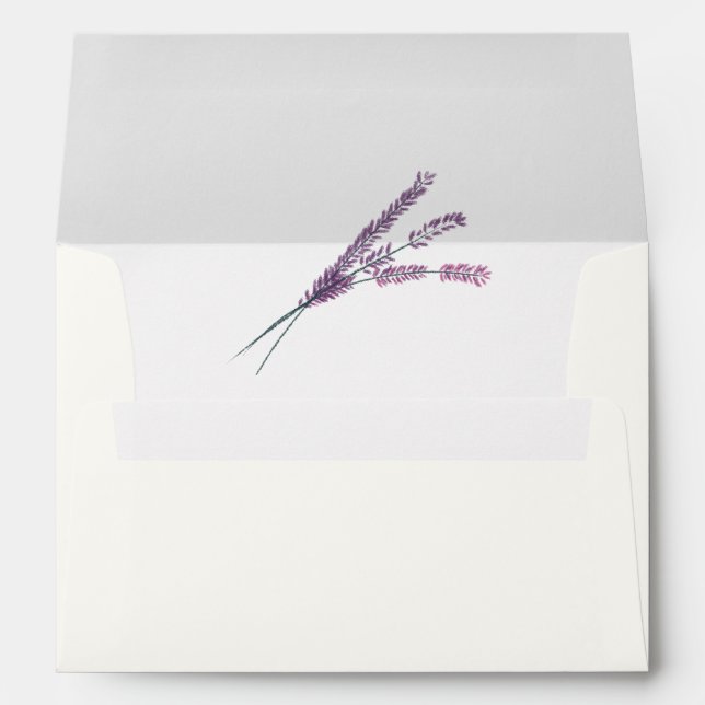 Elegant Watercolor Lavender Sprigs Modern Wedding Envelope (Back (Bottom))