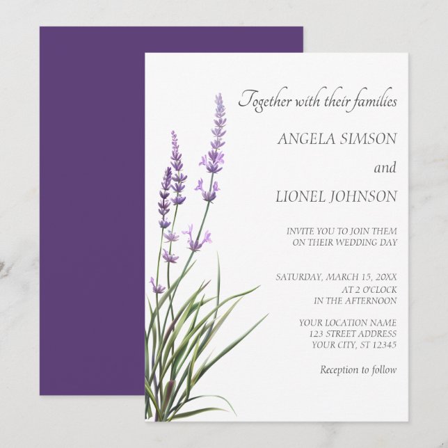 Elegant Watercolor Lavender Wedding  Invitation (Front/Back)