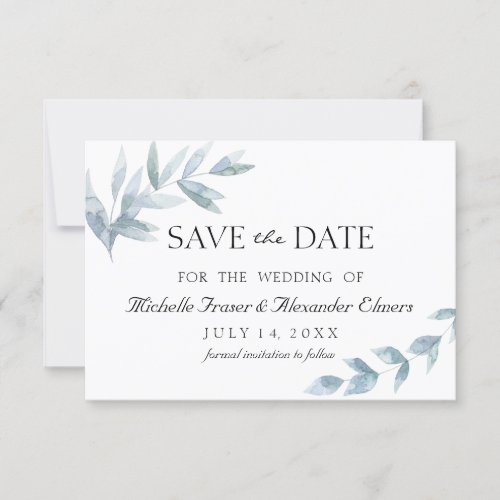 Elegant watercolor leaf  botanical save the date RSVP card