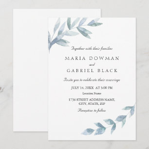 Elegant watercolor leaf  botanical wedding invitation