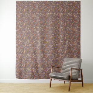Elegant Watercolor Leaf Pattern Purple Background Tapestry