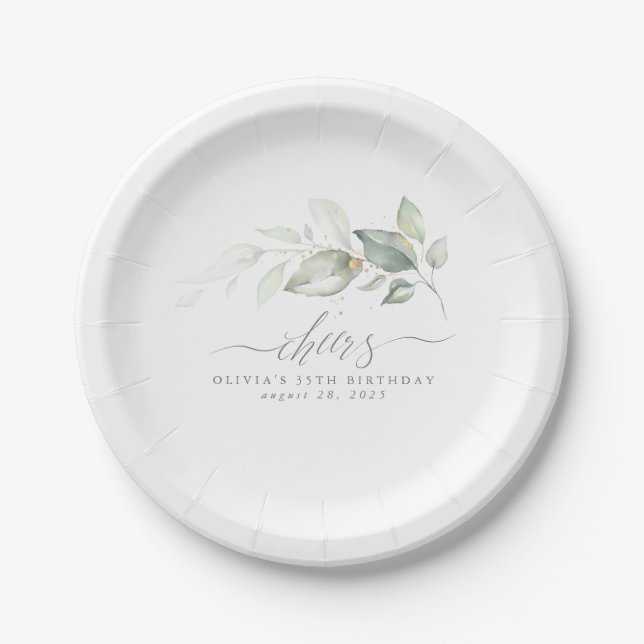 Elegant Watercolor Leaves Cheers Paper Plates (Front)
