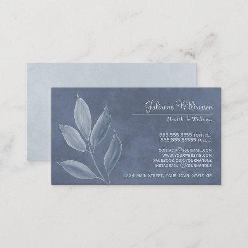 Elegant Watercolor Leaves Dusty Blue  Pewter Business Card