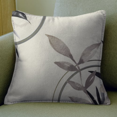 Elegant Watercolor Leaves  Hummingbird Throw Pillow