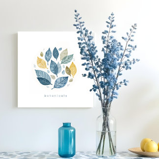 Elegant Watercolor Leaves in Navy Blue & Golden Acrylic Photo Tile