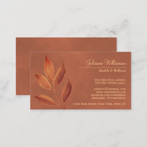 Elegant Watercolor Leaves Terracotta  Rust Orange Business Card