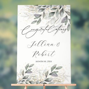 Elegant Watercolor Leaves Wedding Congratulations Acrylic Sign