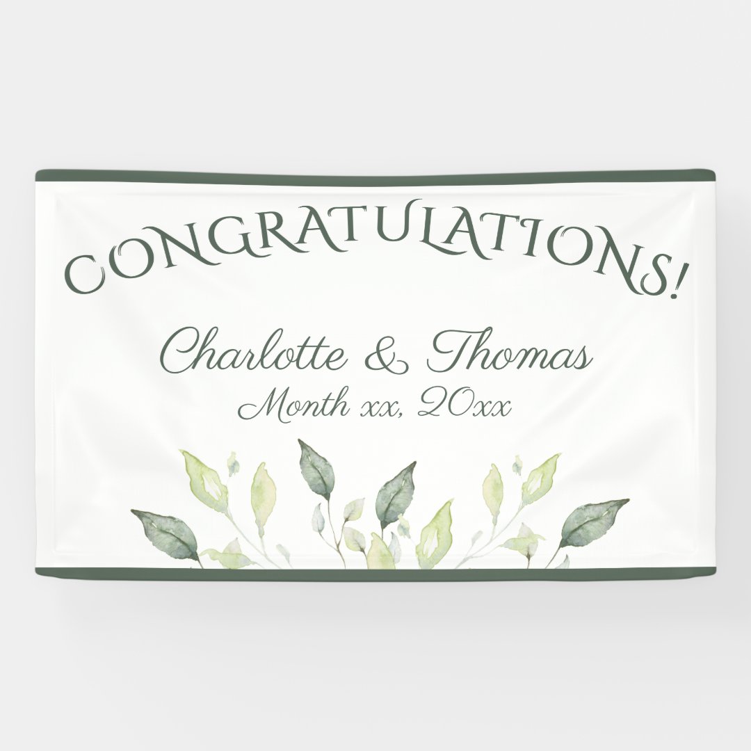Elegant Watercolor Leaves Wedding Congratulations Banner | Zazzle