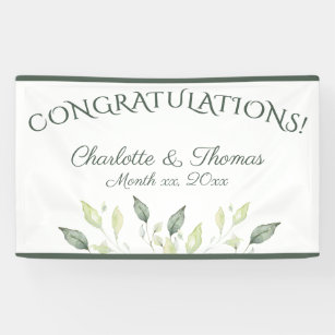Elegant Watercolor Leaves Wedding Congratulations Banner