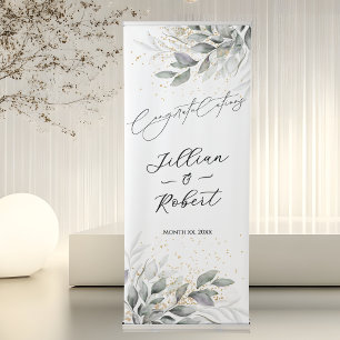 Elegant Watercolor Leaves Wedding Congratulations Retractable Banner