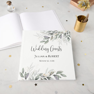 Elegant Watercolor Leaves Wedding Guest Book
