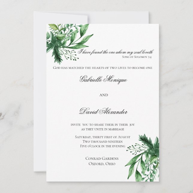 Elegant Watercolor Leaves Wedding Invitation (Front)