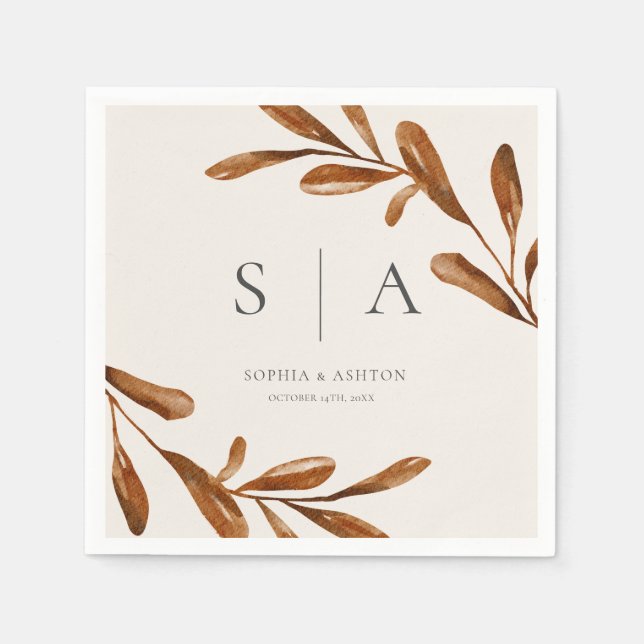 Elegant Watercolor Leaves Wedding  Napkins (Front)