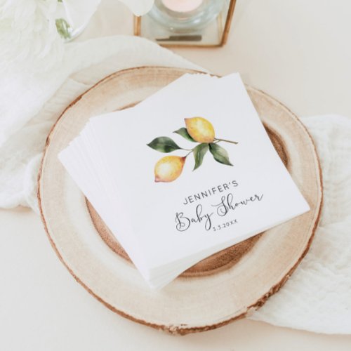 Elegant watercolor lemon baby shower napkins