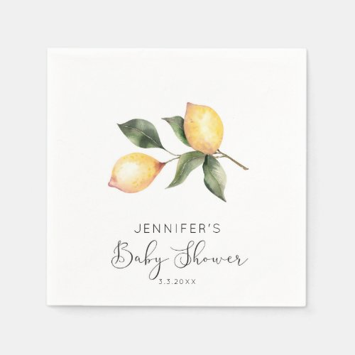 Elegant watercolor lemon baby shower napkins