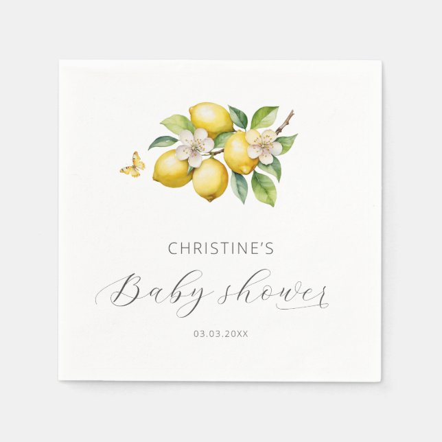 Elegant Watercolor Lemon Baby Shower Napkins (Front)