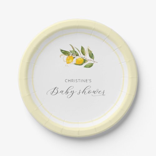 Elegant Watercolor Lemon Baby Shower Paper Plates