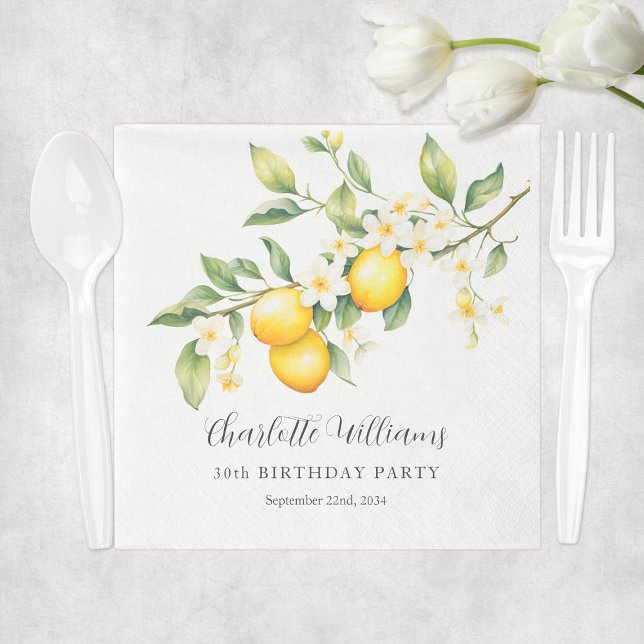 Elegant Watercolor Lemon Birthday Party Napkins (Elegant Watercolor Lemon Birthday Party Napkins
)