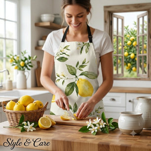 Elegant Watercolor Lemon Blossom Botanical Pattern Apron