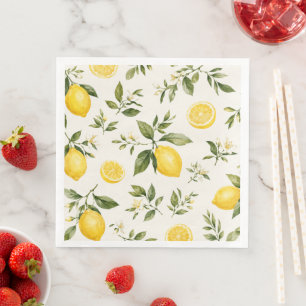 Elegant Watercolor Lemon Blossom Botanical Pattern Paper Dinner Napkins