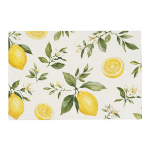 Elegant Watercolor Lemon Blossom Botanical Pattern Placemat