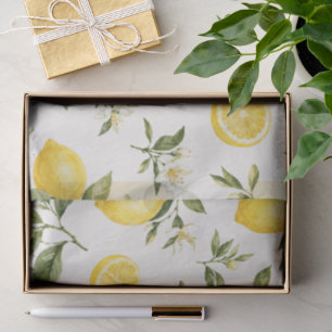 Elegant Watercolor Lemon Blossom Botanical Pattern Tissue Paper