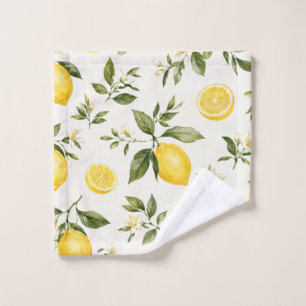 Elegant Watercolor Lemon Blossom Botanical Pattern Wash Cloth