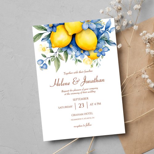 Elegant Watercolor Lemon Botanical Wedding Invitation