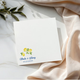 Elegant Watercolor Lemon Bridal Shower couple Napkins