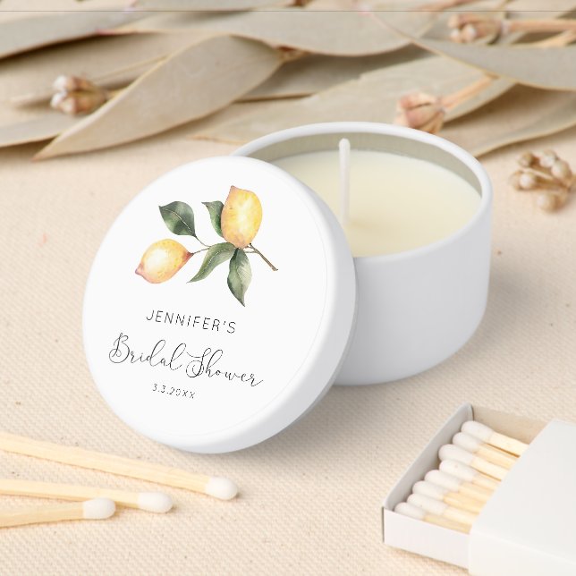 Elegant watercolor lemon bridal shower  mini candle favors (Insitu)