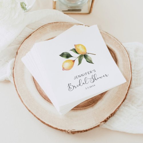 Elegant watercolor lemon bridal shower napkins