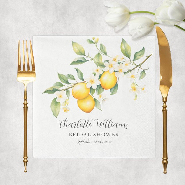 Elegant Watercolor Lemon Bridal Shower Napkins (Elegant Watercolor Lemon Bridal Shower Napkins
)