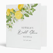 Elegant Watercolor Lemon Bridal Shower Recipe Book 3 Ring Binder (Front/Inside)