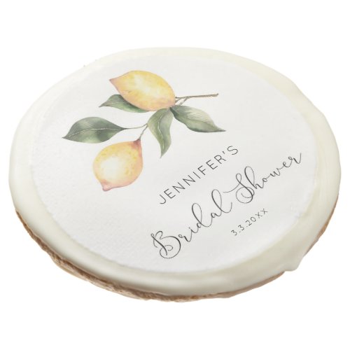Elegant watercolor lemon bridal shower sugar cookie