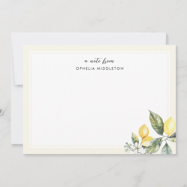 Elegant Watercolor Lemon Citrus  Note Card (Front)