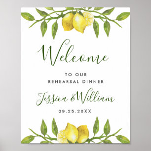 Elegant Watercolor Lemon Greenery REHEARSAL DINNER Poster