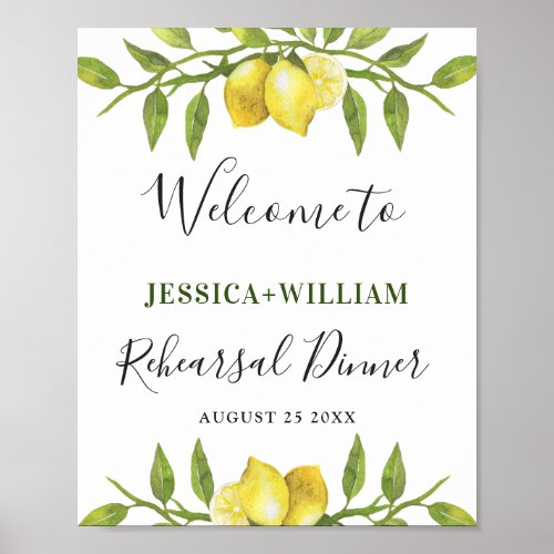 Elegant Watercolor Lemon Greenery REHEARSAL DINNER Poster