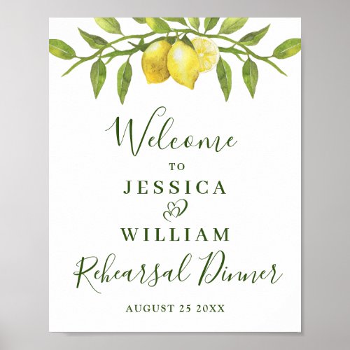 Elegant Watercolor Lemon Greenery REHEARSAL DINNER Poster
