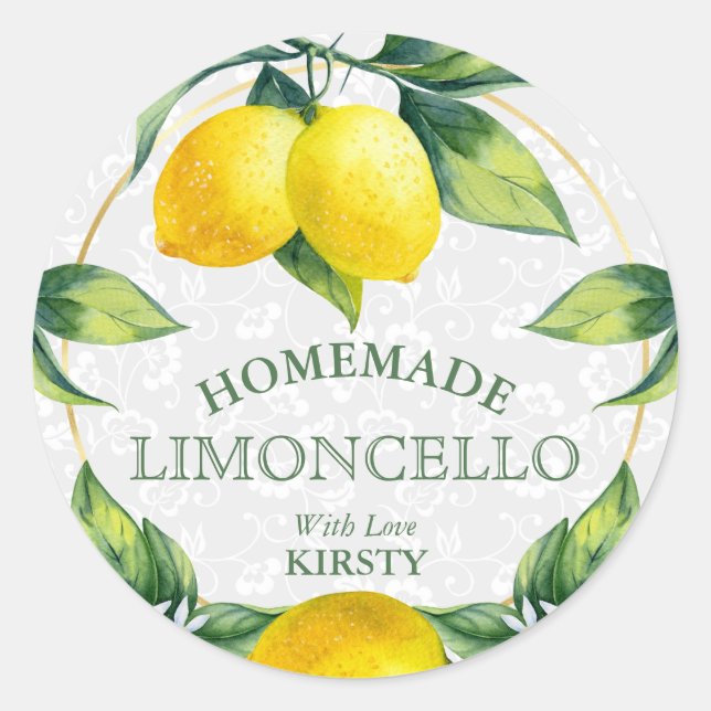 Elegant Watercolor Lemon Limoncello Label (Front)