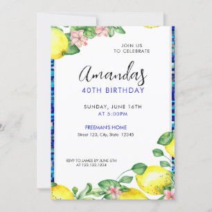 Elegant Watercolor Lemon Mosaic 40th Birthday Invitation